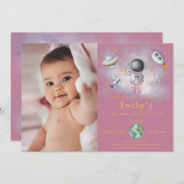 Invitación Chica de cumpleaños espacial Estrellas astronautas
