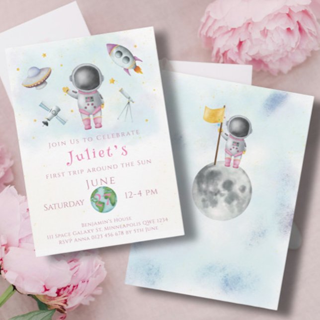 Invitación Chica de cumpleaños espacial Fiesta de cohetes ast (Subido por el creador)