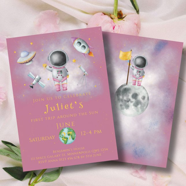 Invitación Chica de cumpleaños espacial Fiesta de cohetes ast (Subido por el creador)