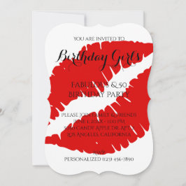 Invitación Chica de cumpleaños Fabuloso y pintalabios rojo br