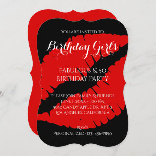 Invitación Chica de cumpleaños Fabuloso y pintalabios rojo br