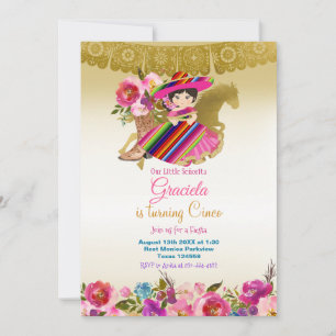 Invitación Chica de cumpleaños Fiesta Flowday de Oro Mexicano