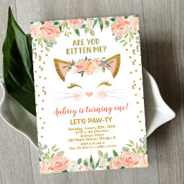 Invitación Chica de cumpleaños kitten peach kitten cat