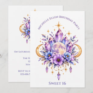 Invitación Chica de Cumpleaños Mística Luna y Cristales