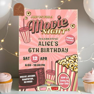 Invitación Chica de cumpleaños nocturno de película al aire l