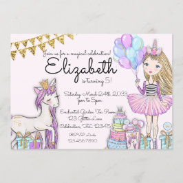 Invitación Chica de cumpleaños rosado de Unicorn purpurina