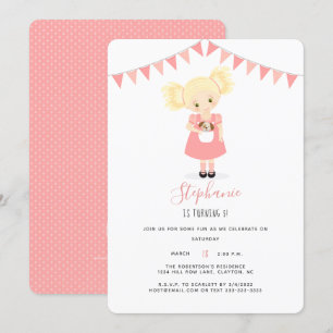 Invitación Chica de cumpleaños rubia y cachorro