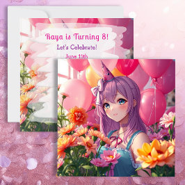 Invitación Chica de cumpleaños temática de Anime personalizad