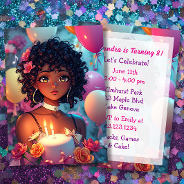 Invitación Chica de cumpleaños temática de Anime personalizad