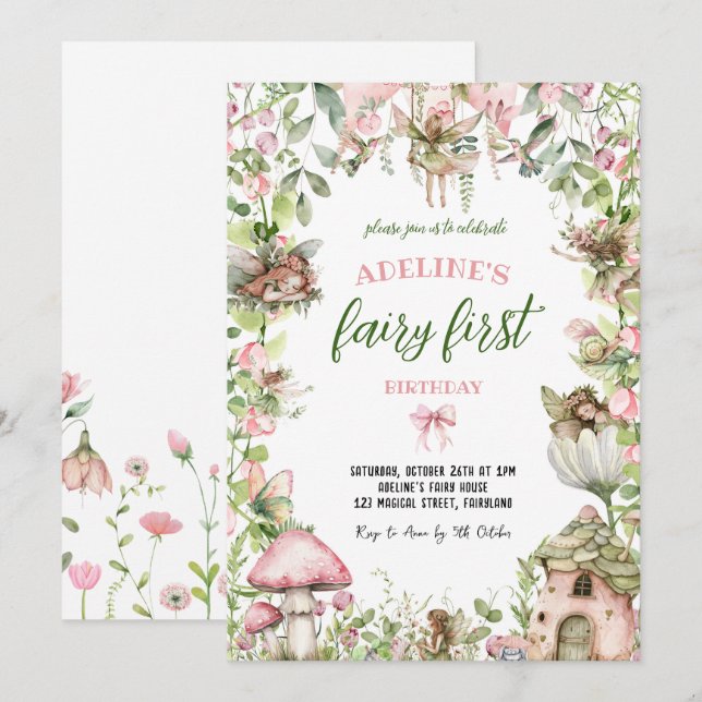 Invitación Chica de Cute de Cuta de Nacimiento Forestal Fairy (Anverso / Reverso)