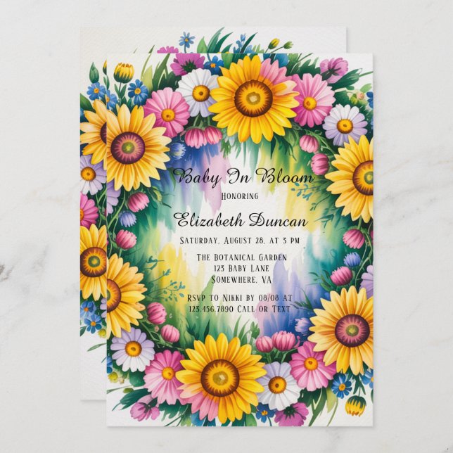 Invitación Chica de Daisies y Flores Silvestres Baby Shower (Anverso / Reverso)