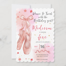 Invitación Chica de danza y tortuga rosa Editable Ballerina F