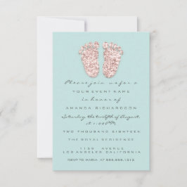 Invitación Chica de  de Baby Shower pies Plata Purpurina de R