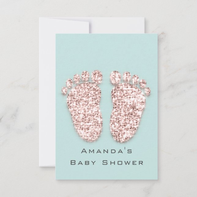 Invitación Chica de  de Baby Shower pies Plata Purpurina de R (Reverso)