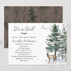 Invitación Chica de Deer Doe de Bosque Woodland Country Baby