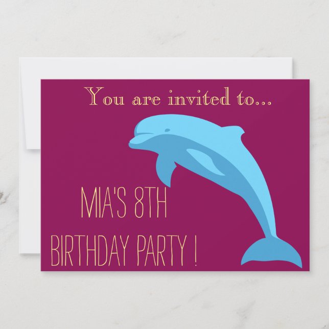 Invitación Chica de delfines azules o fiesta de cumpleaños (Anverso)