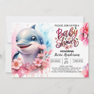 Invitación Chica de delfines Splish-Splash Baby Shower
