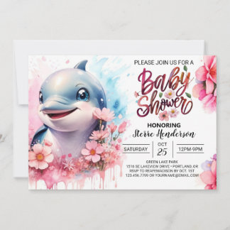 Invitación Chica de delfines Splish-Splash Baby Shower