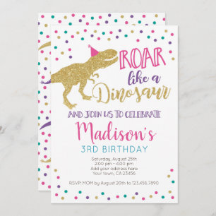 Invitación Chica de dinosaurios Cumpleaños
