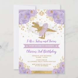 Invitación Chica de dinosaurios de oro morado