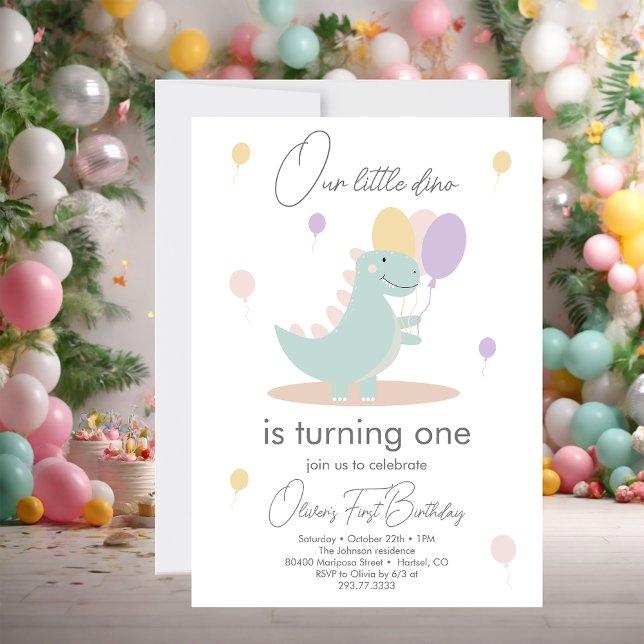 Invitación Chica de dinosaurios Pink Blue Lilac (Subido por el creador)