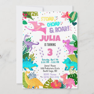 Invitación Chica de dinosaurios rosados