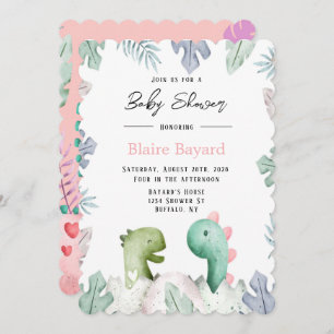 Invitación Chica de dinosaurios rosados y Verde azulados