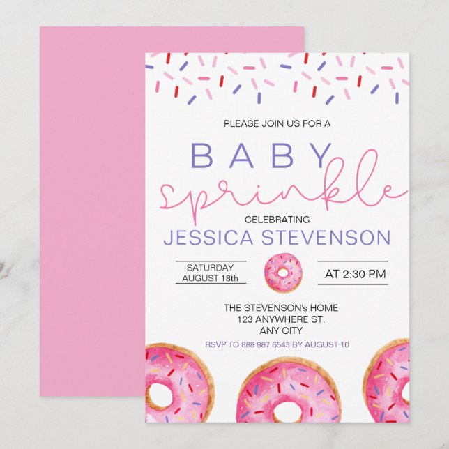 Invitación Chica de donas de acuarela Baño de Sprinkle bebé  (Anverso / Reverso)