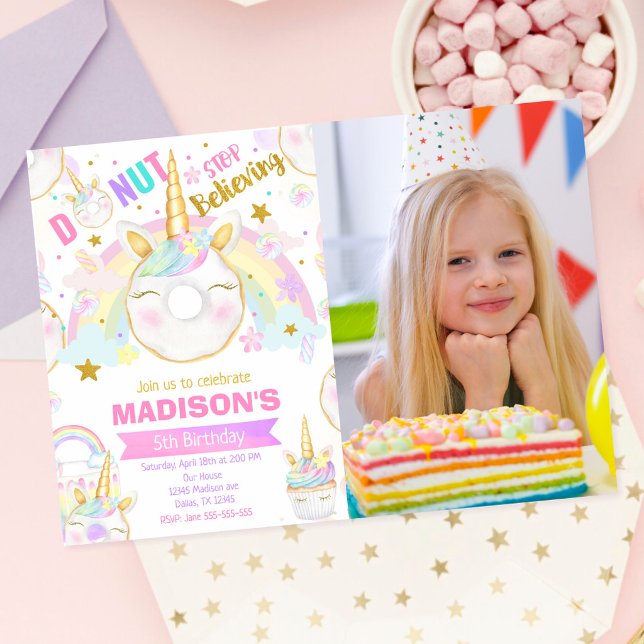 Invitación Chica de Donas Unicornio Mágico Dulce Cumpleaños F (Subido por el creador)