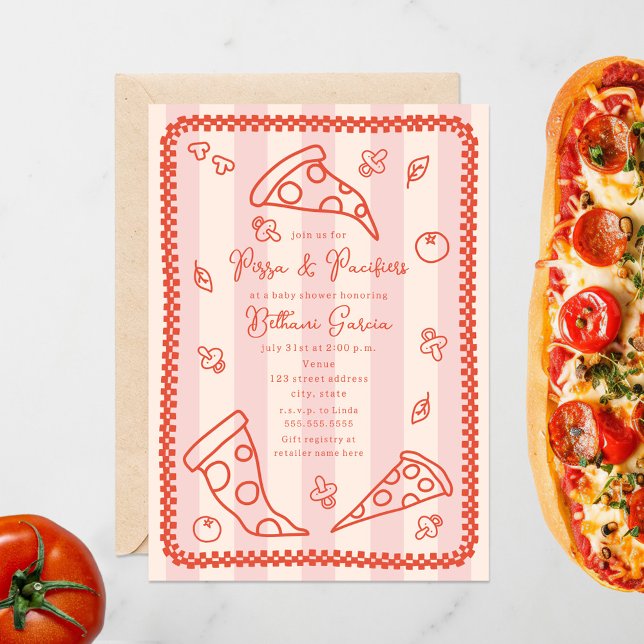 Invitación Chica de Doodle de Pizza y Pacificadores Baby Show (Subido por el creador)