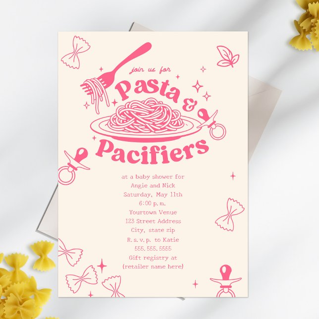 Invitación Chica De Doodle Rosado De Pasta Y Pacificadores Ba (Subido por el creador)