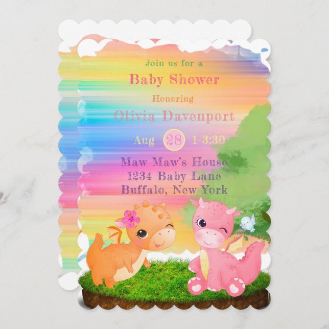 Invitación Chica de Dragones Naranja rosado lindo Baby Shower (Anverso / Reverso)