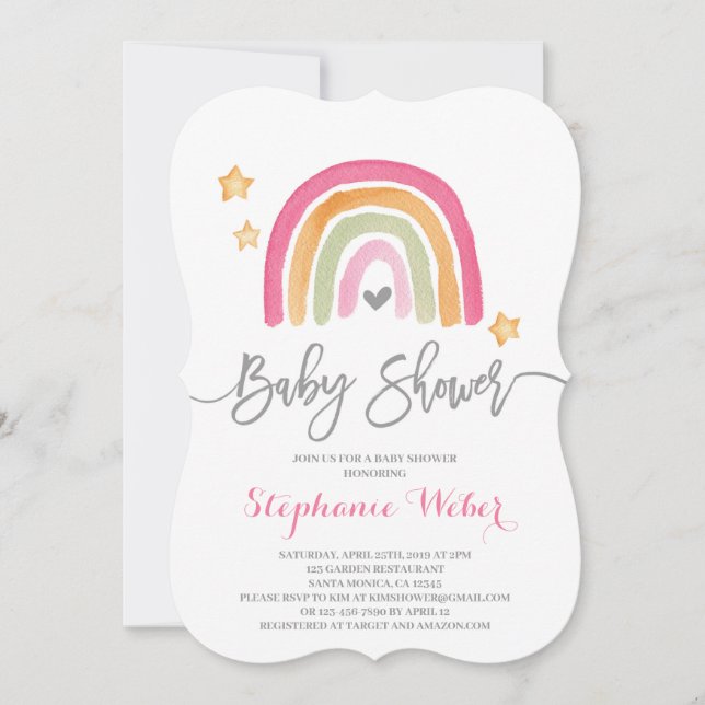 Invitación chica de ducha con arco iris (Anverso)
