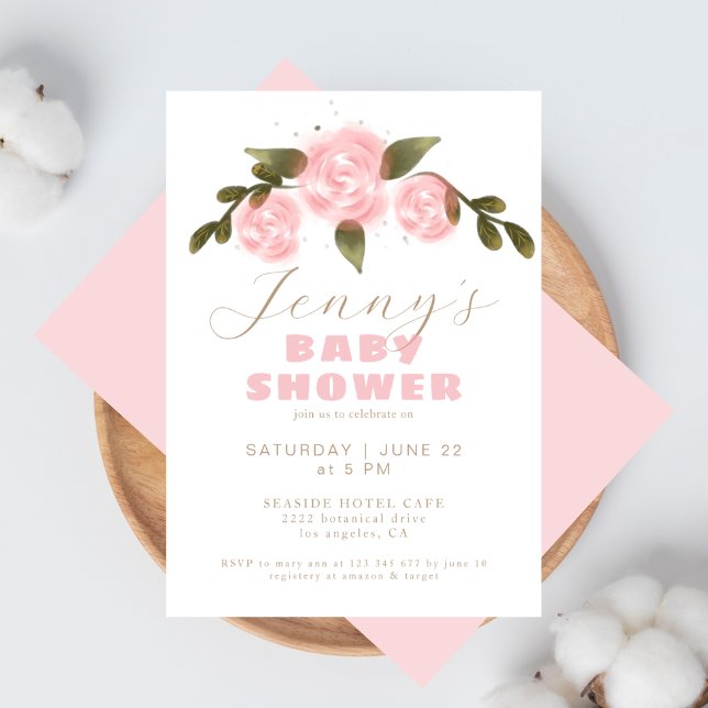 Invitación Chica de ducha de bebé Boho Floral Rubor Rosa (Subido por el creador)