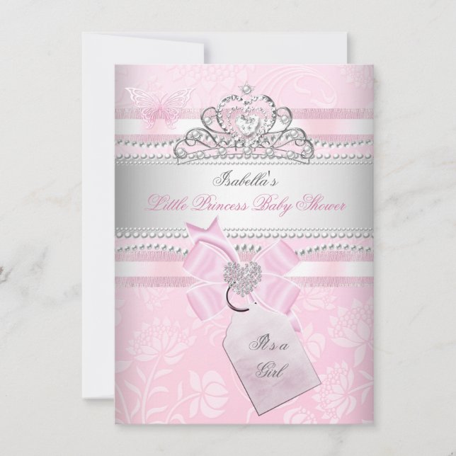 Invitación Chica de ducha de bebé bonita princesa mariposa co (Anverso)
