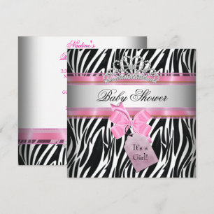 Invitación Chica de ducha de bebé Cebra Rosa Princesa Negra