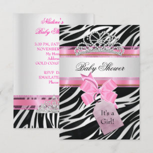 Invitación Chica de ducha de bebé Cebra Rosa Princesa Tiara