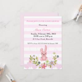 Invitación Chica de ducha de bebé con franjas rosadas de cone