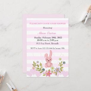 Invitación Chica de ducha de bebé con franjas rosadas de cone