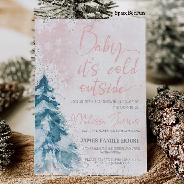 Invitación Chica de ducha de bebé de invierno Bebé hace frío  (Winter baby shower Girl Baby it's cold outside Baby shower invitation Winter baby shower invites Chr)