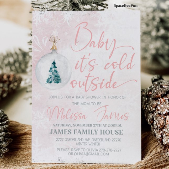 Invitación Chica de ducha de bebé de invierno Bebé hace frío  (Winter baby shower Girl Baby it's cold outside Bab Invitation)