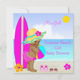 Invitación Chica de ducha de bebé de playa Rosa Teal Azul Étn