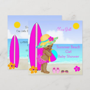 Invitación Chica de ducha de bebé de playa Rosa Teal Azul Étn