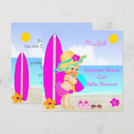 Invitación Chica de ducha de bebé de playa Sombrero rosa teal