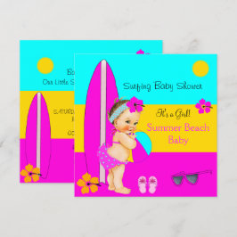 Invitación Chica de ducha de bebé de verano Playa Surfing Mor