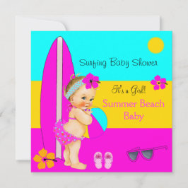 Invitación Chica de ducha de bebé de verano Playa Surfing Rub
