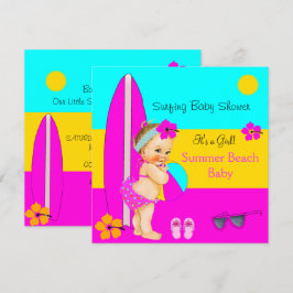 Invitación Chica de ducha de bebé de verano Playa Surfing Rub