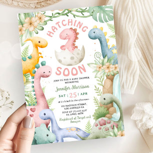 Invitación Chica de ducha de bebé dinosaurio rosa Dino 