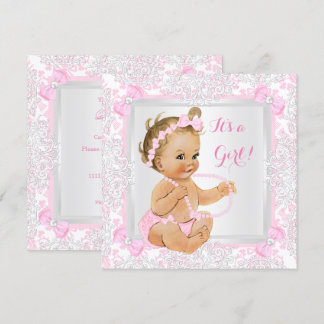 Invitación Chica de ducha de bebé encaje damasco rosa rubia