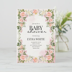 Invitación Chica de ducha de bebé floral rosa pálido